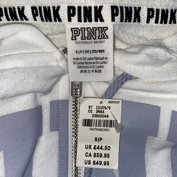 Victoria’s Secret Pink White Half Zip Gray Logo Crop Oversized Hoodie Top NWT - Picture 9 of 10